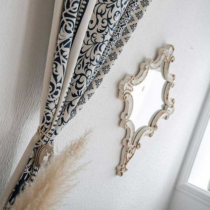 Rideau en coton et lin à motifs bleus