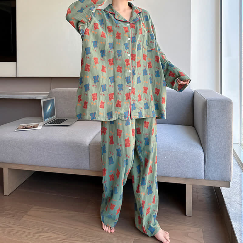 Ensemble de vêtements de détente surdimensionné en coton à imprimé ours