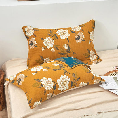Serviette oreiller en gaze de coton à fleurs jaunes (2 pièces)