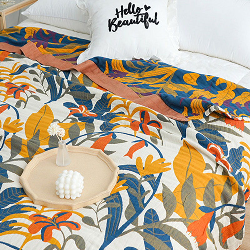 Couette réversible en coton avec imprimé de fleurs de verge d'or