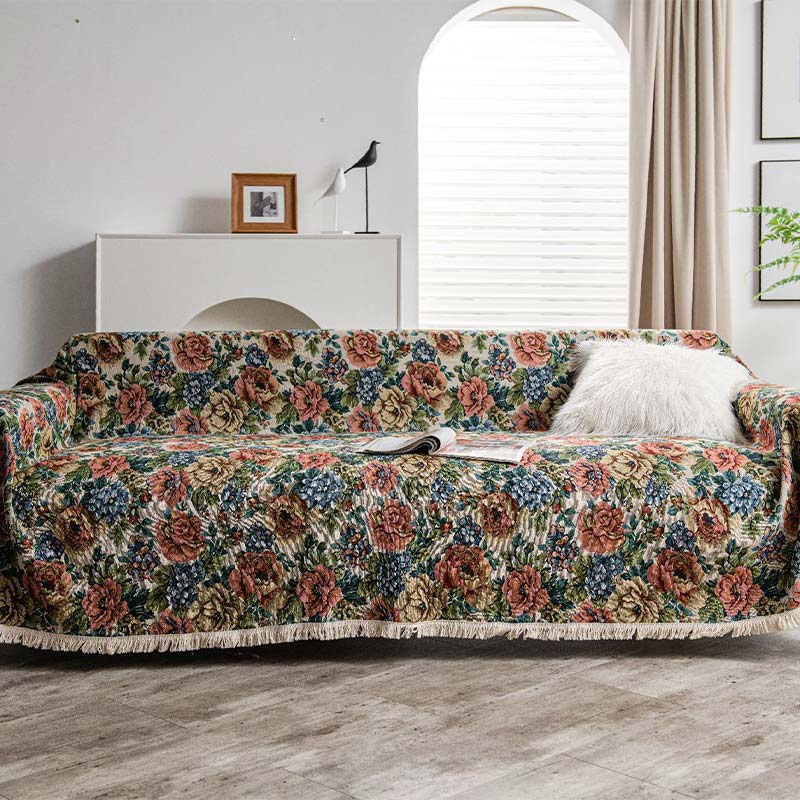 Housse de canapé à pompons et motif rose de style campagnard