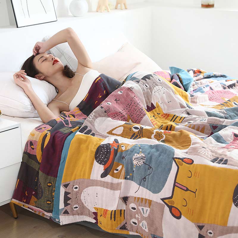 Ownkoti Jolie couverture en coton doux avec motif chat à revers