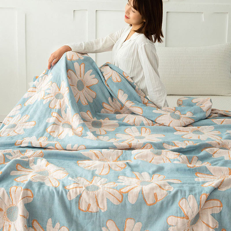 Couverture douce en coton réversible avec imprimé marguerites