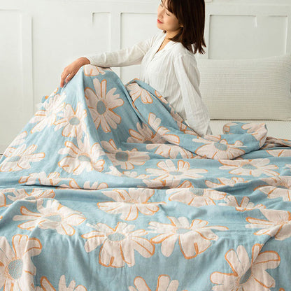 Couverture douce en coton réversible avec imprimé marguerites