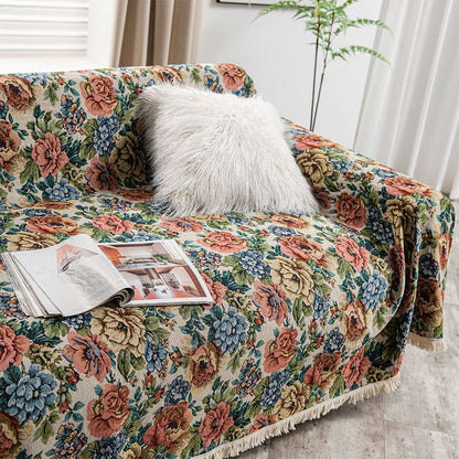 Housse de canapé à pompons et motif rose de style campagnard