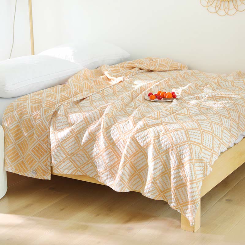 Couette à trois couches Ownkoti Plaid en pur coton - Jaune - 200cm x 230cm - image 8