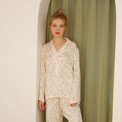 Ownkoti – Vêtements d'intérieur en satin à manches longues et col en V à fleurs