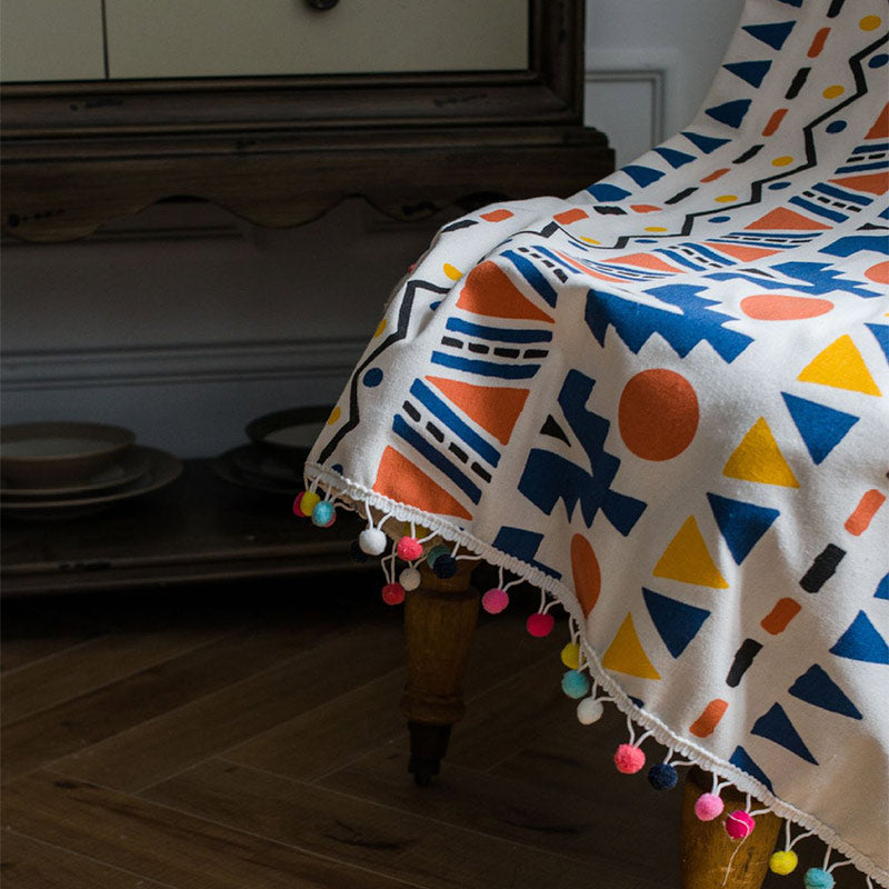 Rideau bohème Ownkoti avec motifs géométriques colorés et pompon