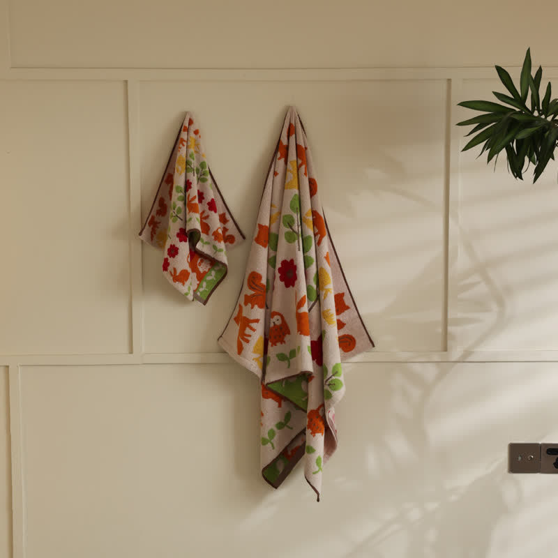 Serviette de bain en coton doux avec motif animal et fleur