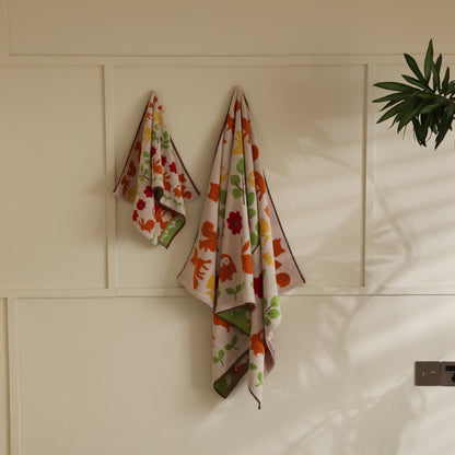 Serviette de bain en coton doux avec motif animal et fleur