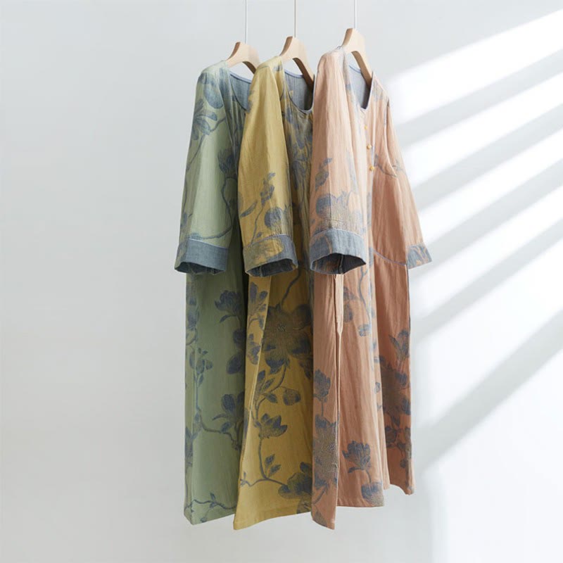 Chemise de nuit courte en coton jacquard « Magnolia »