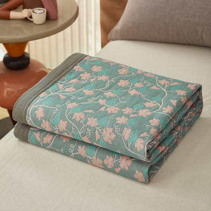 Couverture réversible en coton à trois couches avec feuilles de vigne