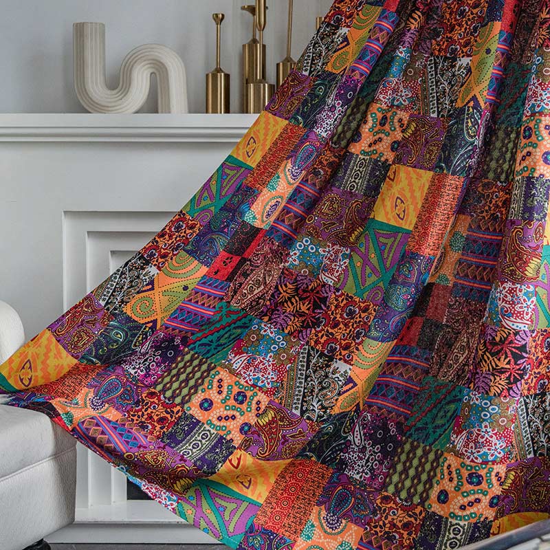 Rideaux de fenêtre en coton et lin colorés style bohème Ownkoti