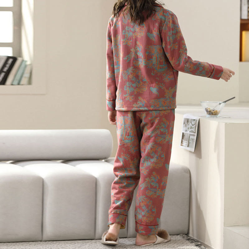 Ensemble de vêtements de détente en coton à imprimé floral double couche
