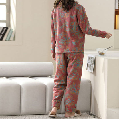 Ensemble de vêtements de détente en coton à imprimé floral double couche