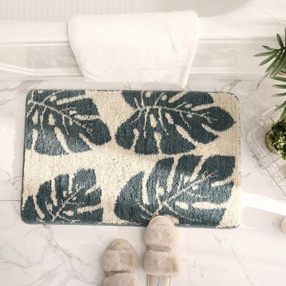 Ownkoti – Tapis de salle de bain antidérapant à motif de feuilles