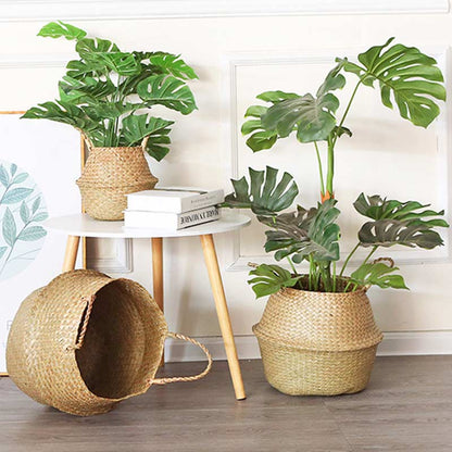 Panier en jonc de mer tissé Ownkoti, panier de rangement pour pots de fleurs (lot de 2)