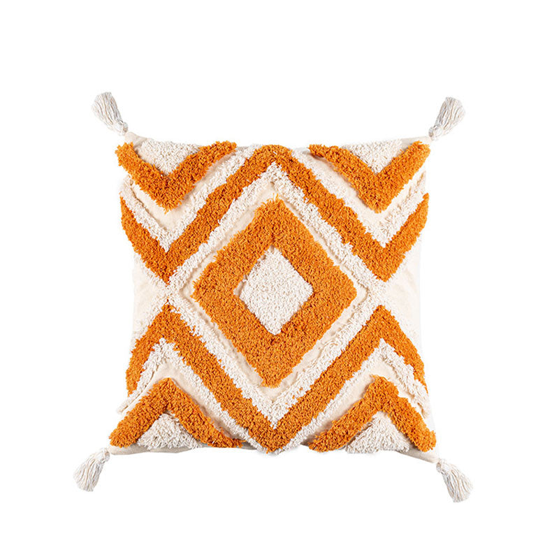 Housse de coussin Ownkoti Maroc en jacquard avec pompons