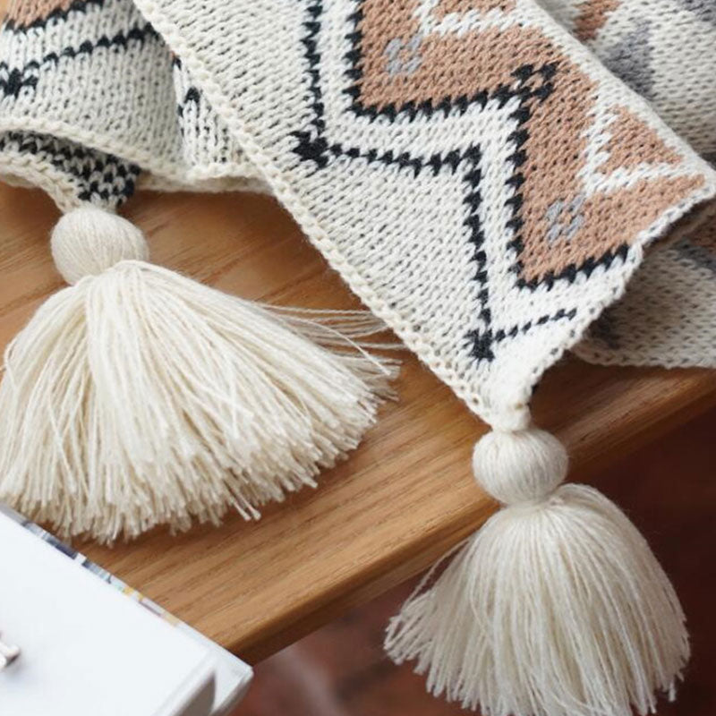 Couverture tricotée douillette Ownkoti avec motif à pompons