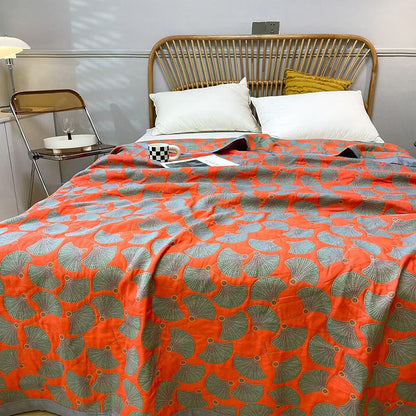 Couette réversible en coton léger avec feuille de ginkgo