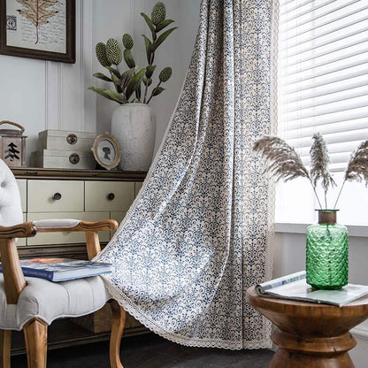 Rideau Boho Ownkoti à motif bleu, semi-occultant