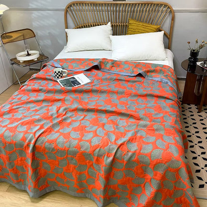 Couette réversible en coton léger avec feuille de ginkgo