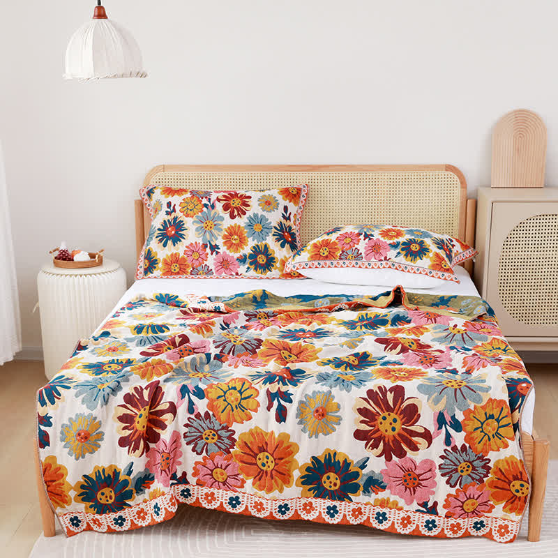 Couette réversible en coton avec des fleurs aux couleurs vives