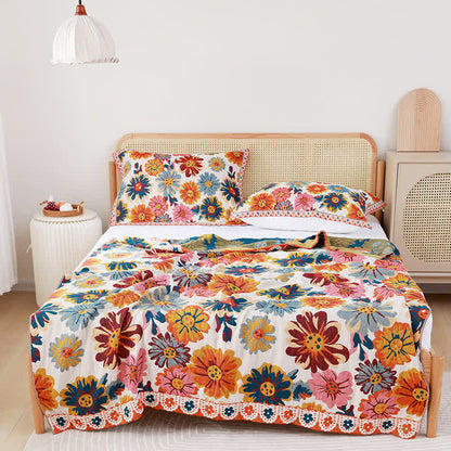 Couette réversible en coton avec des fleurs aux couleurs vives