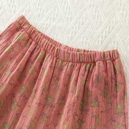 Ensemble pyjama en gaze de coton au design rétro rose - image 4