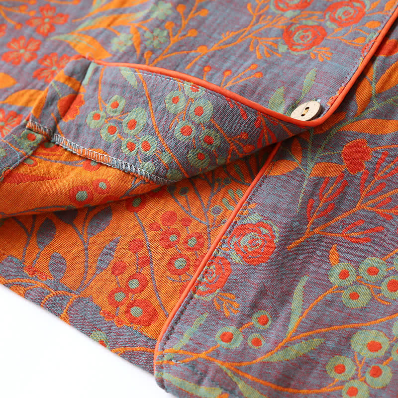 Ensemble de vêtements d'intérieur vintage en coton à motif de feuilles et revers - image 4