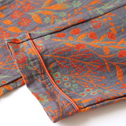 Ensemble de vêtements d'intérieur vintage en coton à motif de feuilles et revers - image 8