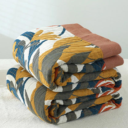 Couverture de canapé réversible en coton avec motif de fleur de verge d'or