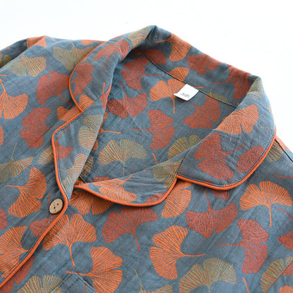 Ensemble de vêtements d'intérieur en coton avec bouton en forme de feuille de ginkgo - image 1