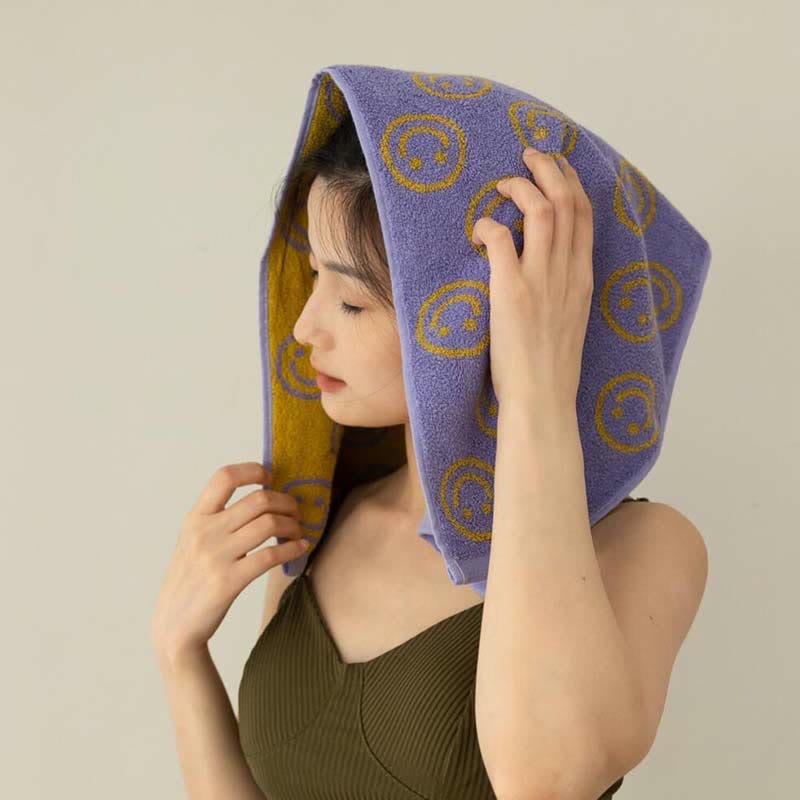 Ownkoti – Serviette en coton peigné doux avec un motif souriant