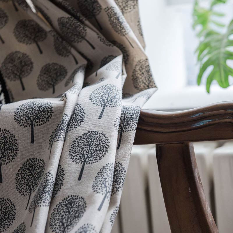 Rideau en coton et lin de style campagnard avec motif d'arbre