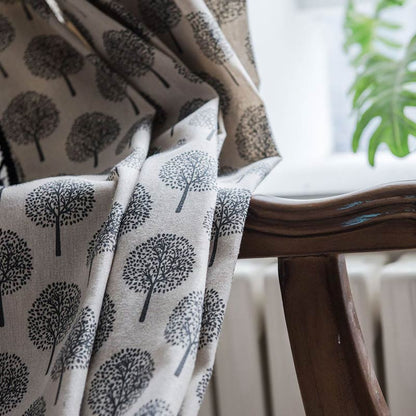 Rideau en coton et lin de style campagnard avec motif d'arbre