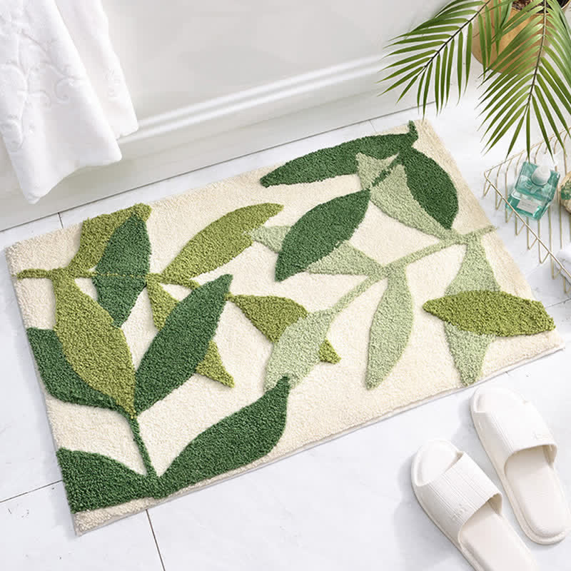 Ownkoti Tapis de sol doux et antidérapant avec motif de feuilles vertes - image 1