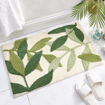Ownkoti Tapis de sol doux et antidérapant avec motif de feuilles vertes - image 1