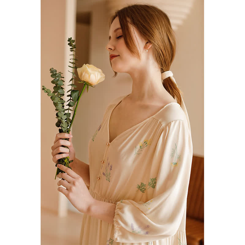 Chemise de nuit en satin douce et confortable de style campagnard