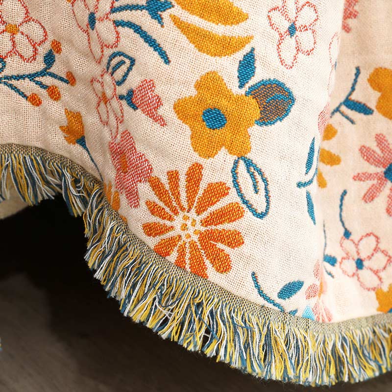 Couverture Ownkoti avec pompons de fleurs de jardin, housse de canapé