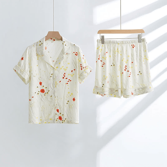 Ensemble de vêtements de détente respirants à col en V et imprimé floral