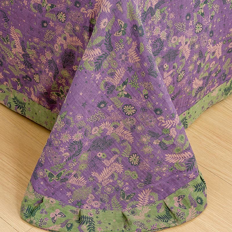 Parure de lit en coton violet à fleurs bohèmes (4 pièces)