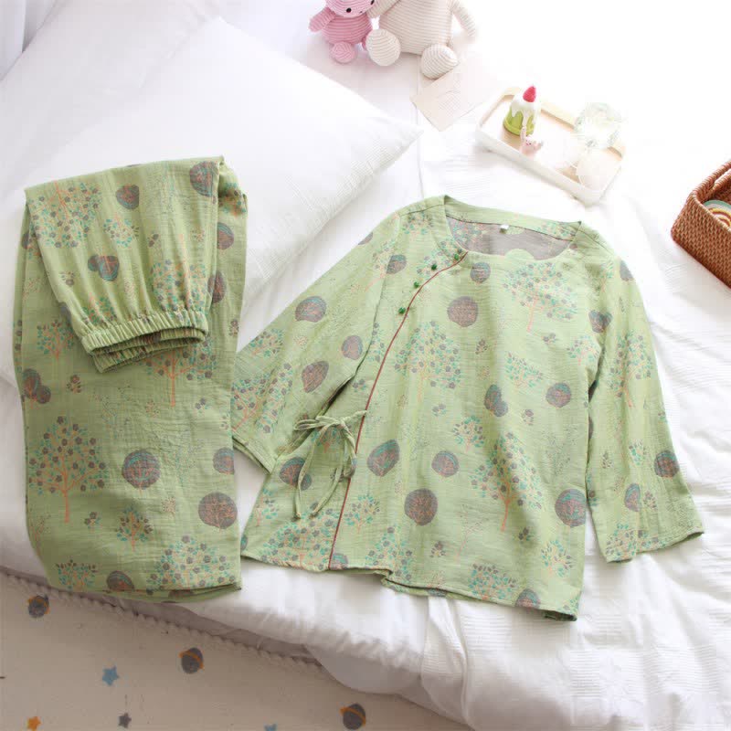 Ensemble de vêtements d'intérieur en coton jacquard avec imprimé feuilles d'arbre - image 4