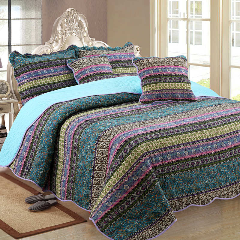 Couette rayée style jacquard avec taie d'oreiller