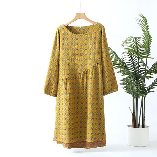 Chemise de nuit en coton doux, à encolure ronde et à motif floral - jaune gingembre - M - image 0