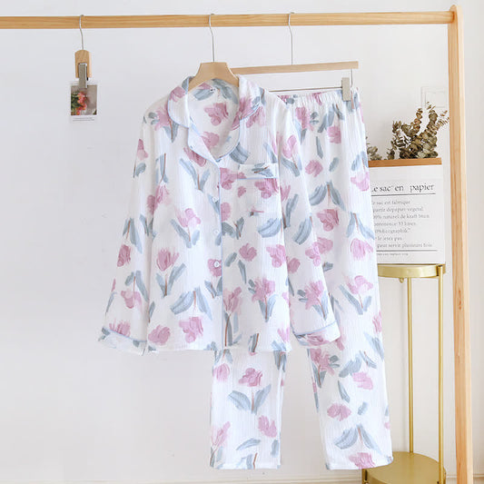 Ensemble de nuit chic en gaze de coton à motif floral