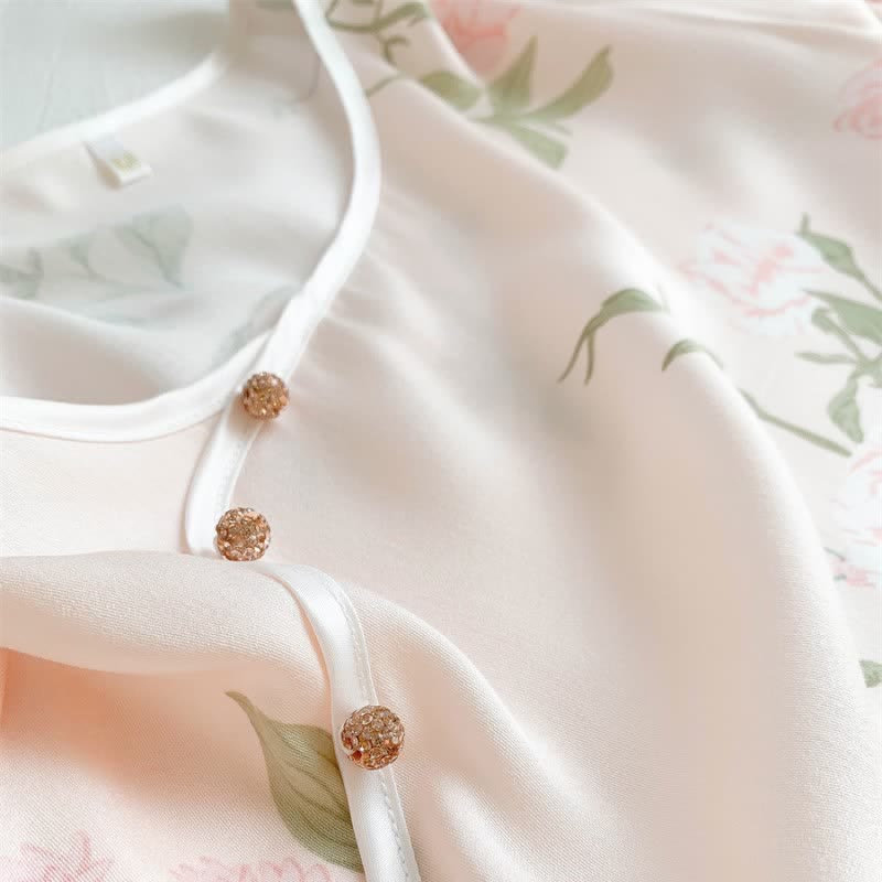 Chemise de nuit douce et respirante à motif floral rose