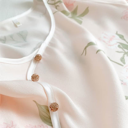Chemise de nuit douce et respirante à motif floral rose