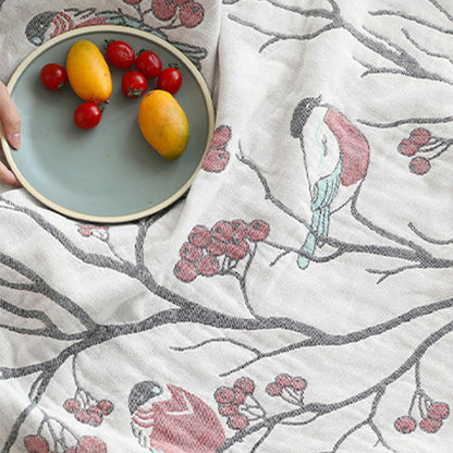 Couette réversible en coton avec motif d'aubépine et d'oiseau