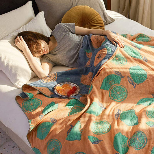 Couette réversible en gaze de coton à motif citron